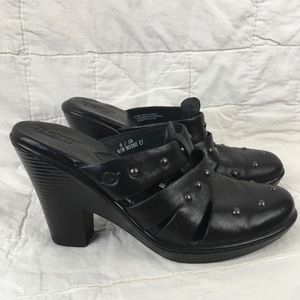 BORN STUDDED Braided BLACK LEATHER CLOGS